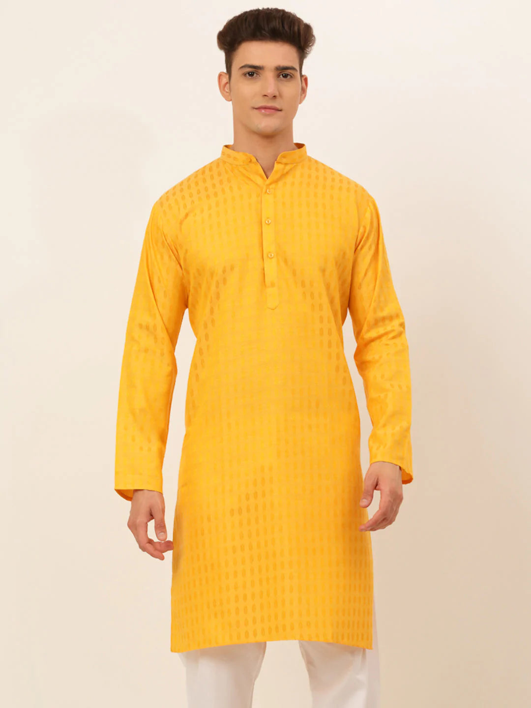 Jompers Men's Mustard Woven Design Kurta Only ( KO 675 Mustard )