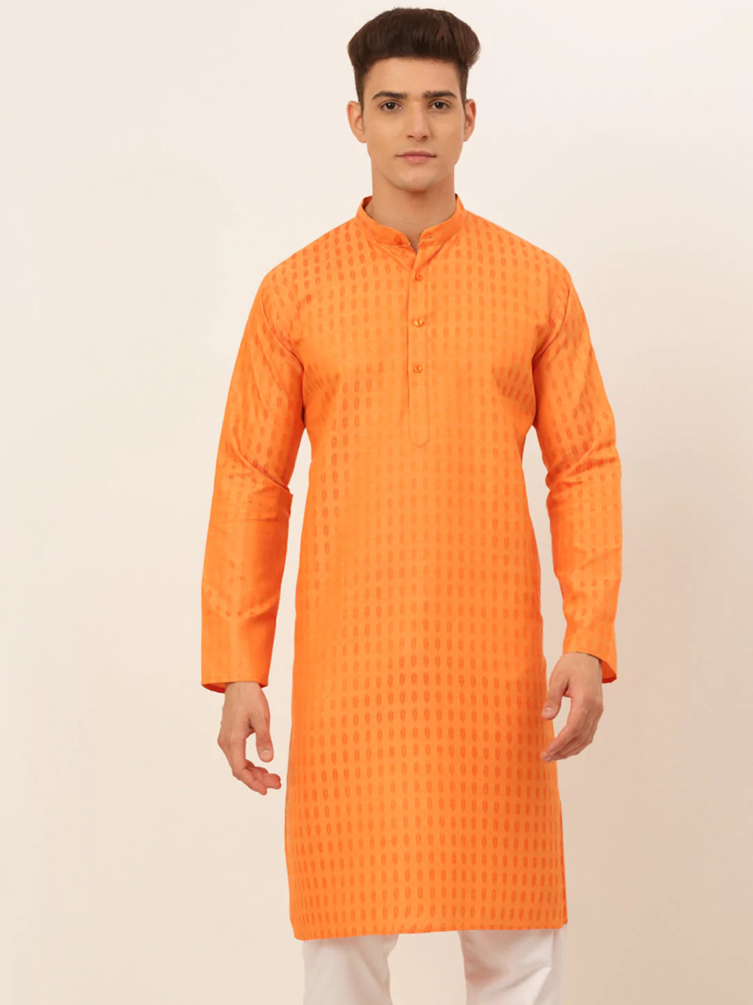 Jompers Men's Orange Woven Design Kurta Only ( KO 675 Orange )