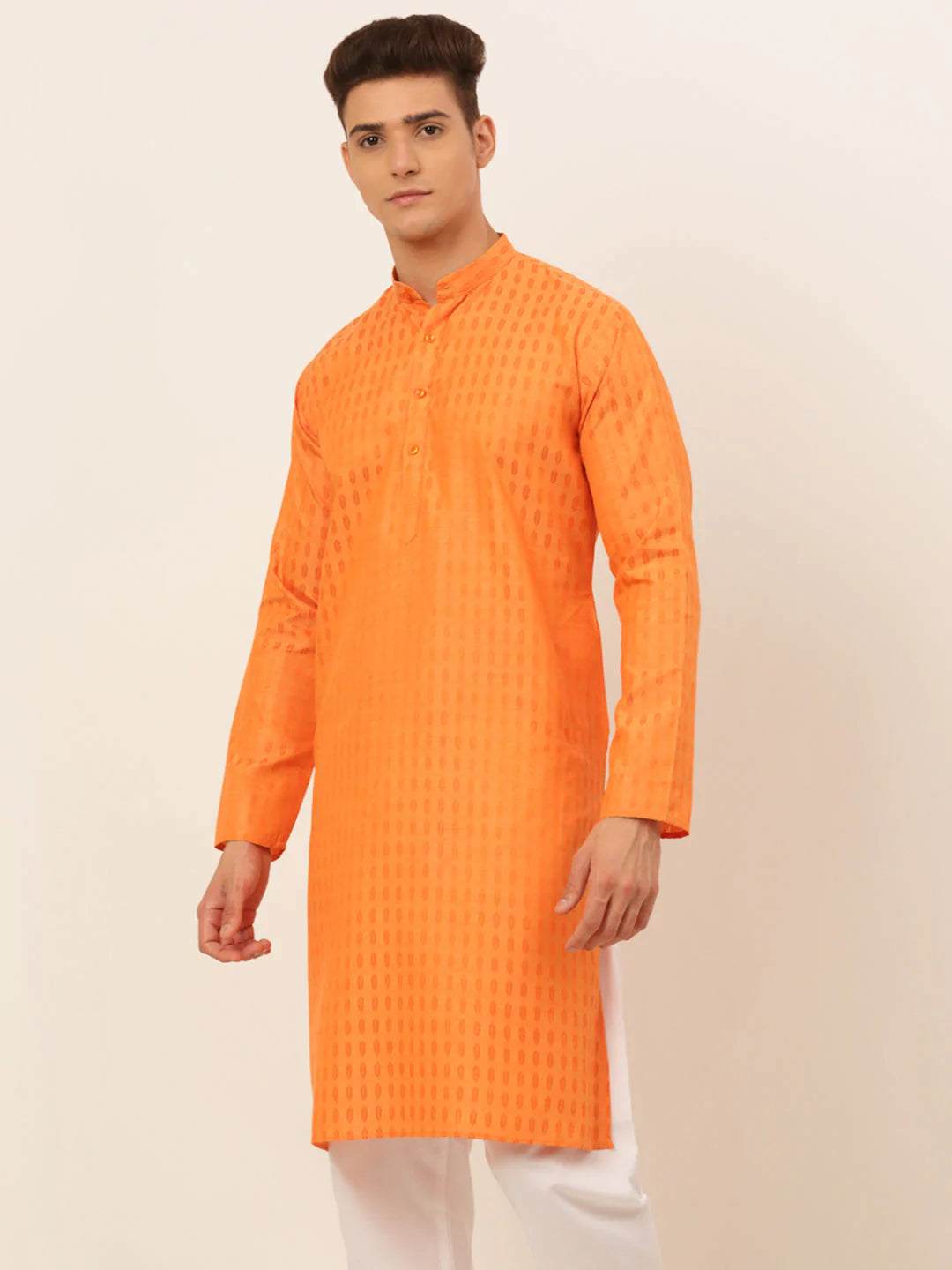 Jompers Men's Orange Woven Design Kurta Only ( KO 675 Orange )
