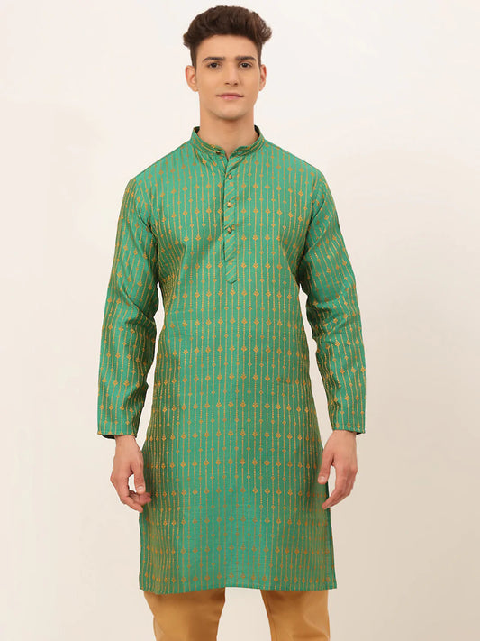 Jompers Men's Green Embroidered Kurta Only ( KO 676 Green )