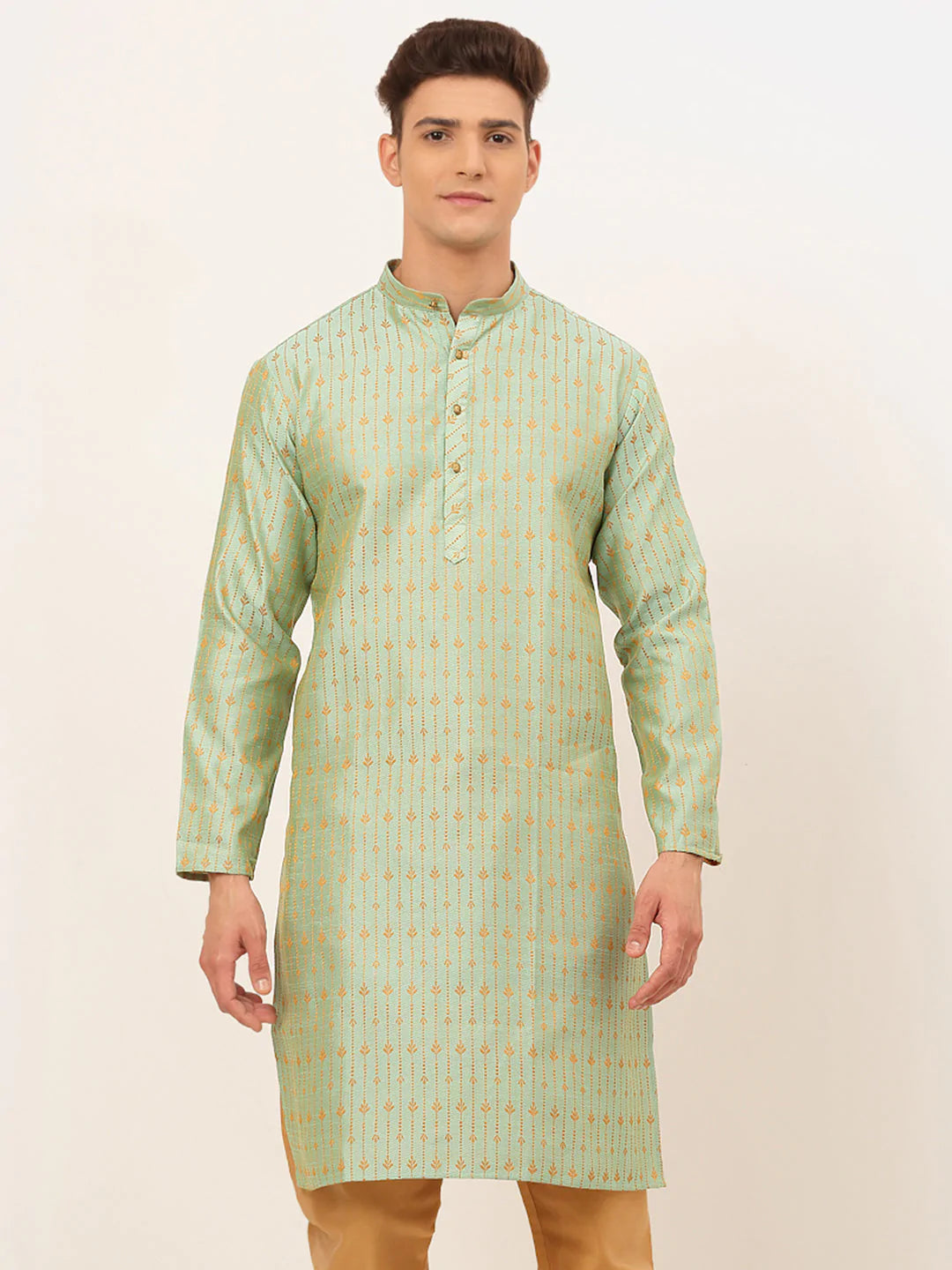 Jompers Men's Lime Green Embroidered Kurta Only ( KO 676 Lime )