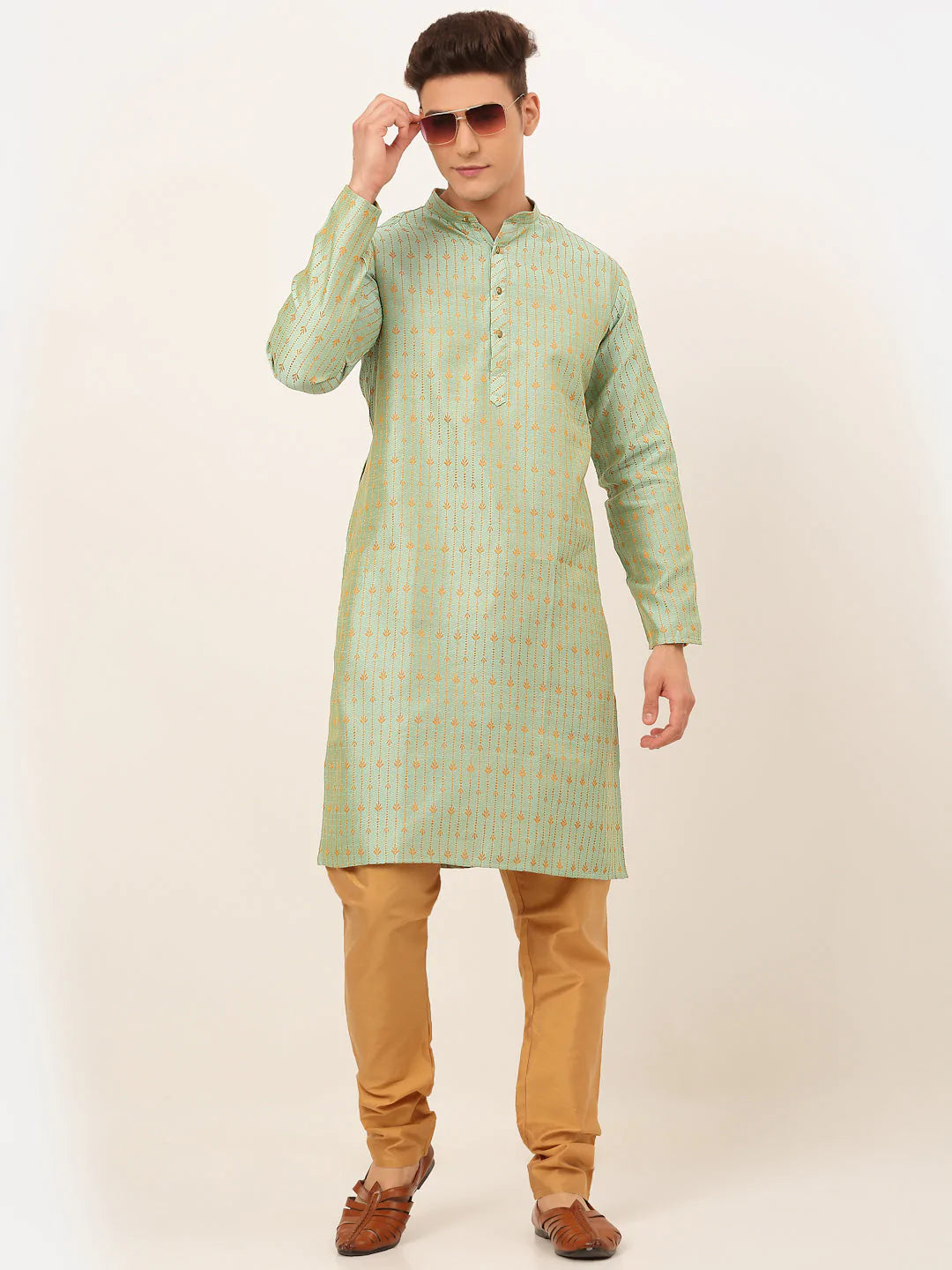 Jompers Men's Lime Green Embroidered Kurta Only ( KO 676 Lime )