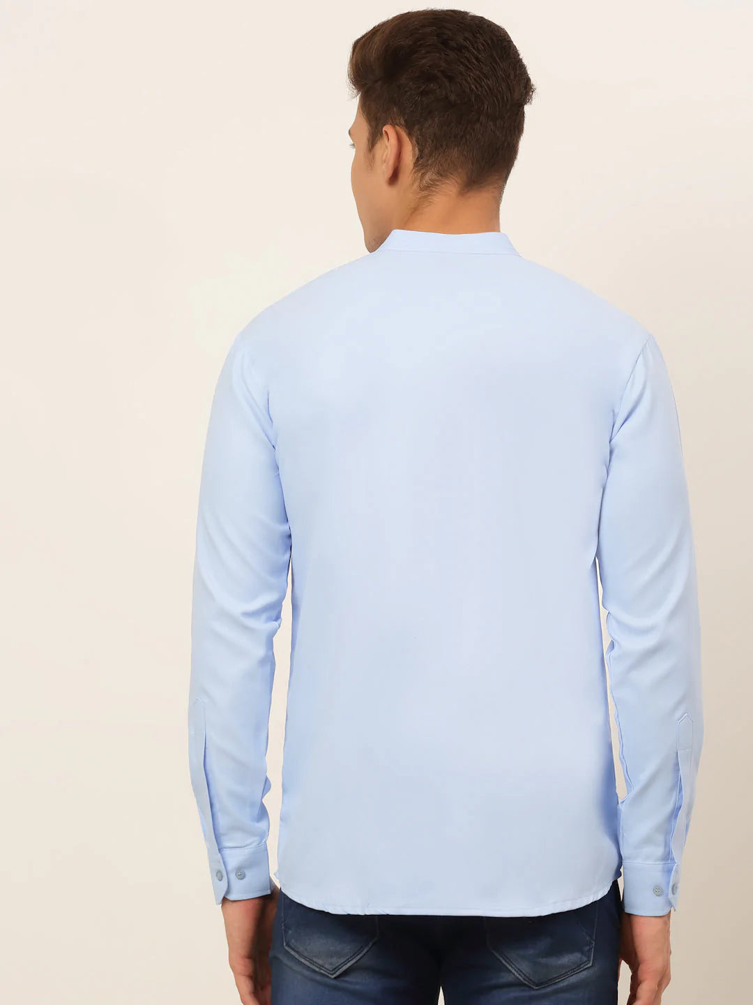 Jompers Men's Light-Blue Solid Cotton Short Kurta ( KO 677 Light-Blue )