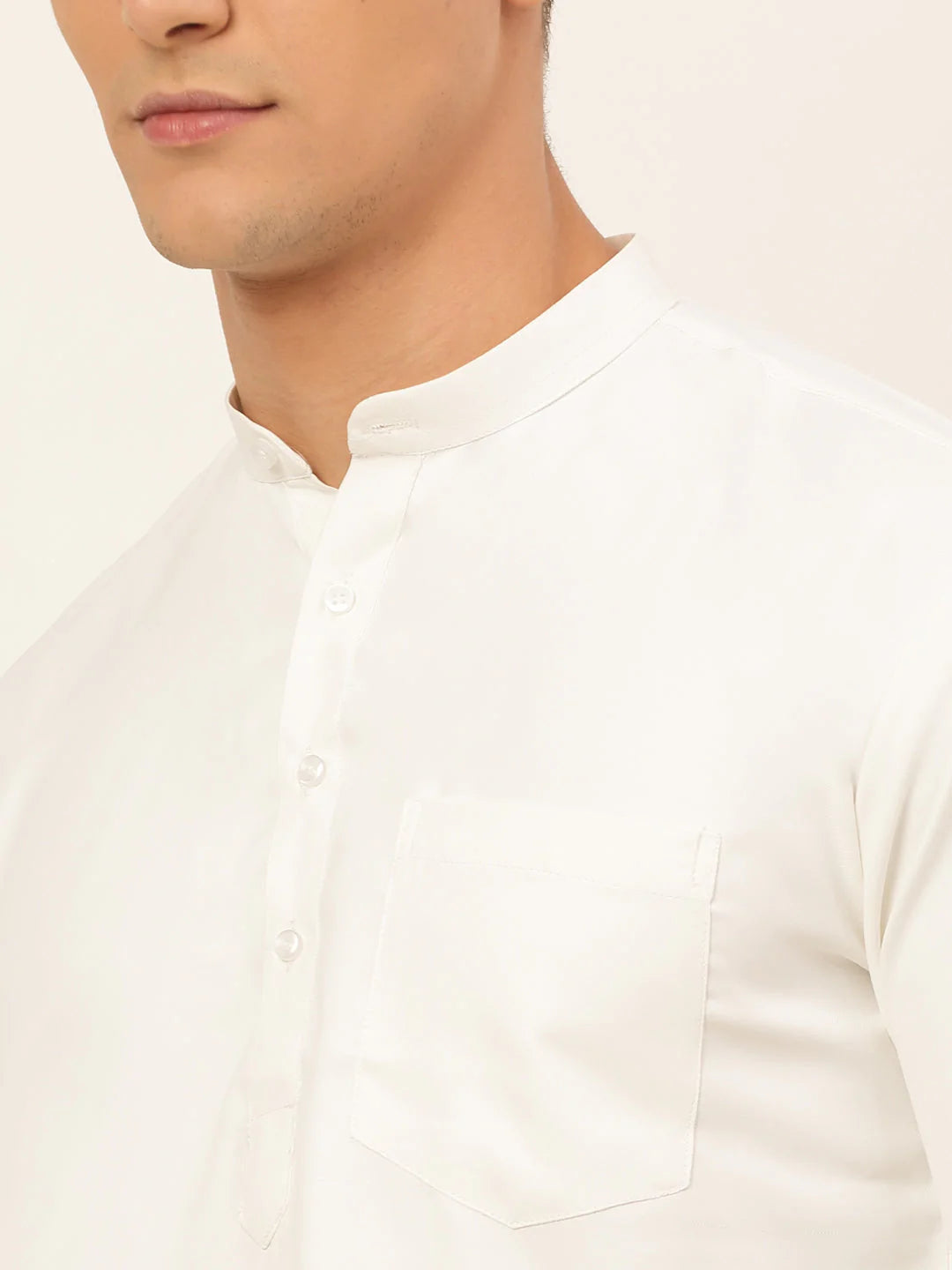 Jompers Men's White Solid Cotton Short Kurta ( KO 677 White )