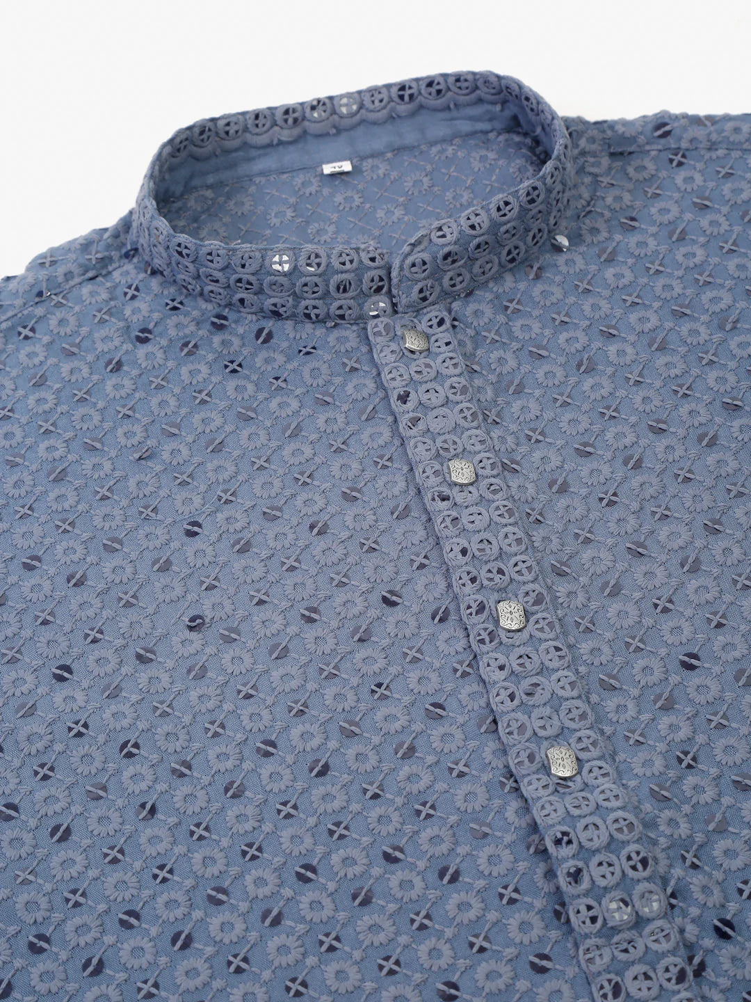 Men Grey Chikankari Embroidered and Sequence Kurta Only ( KO 678 Grey )
