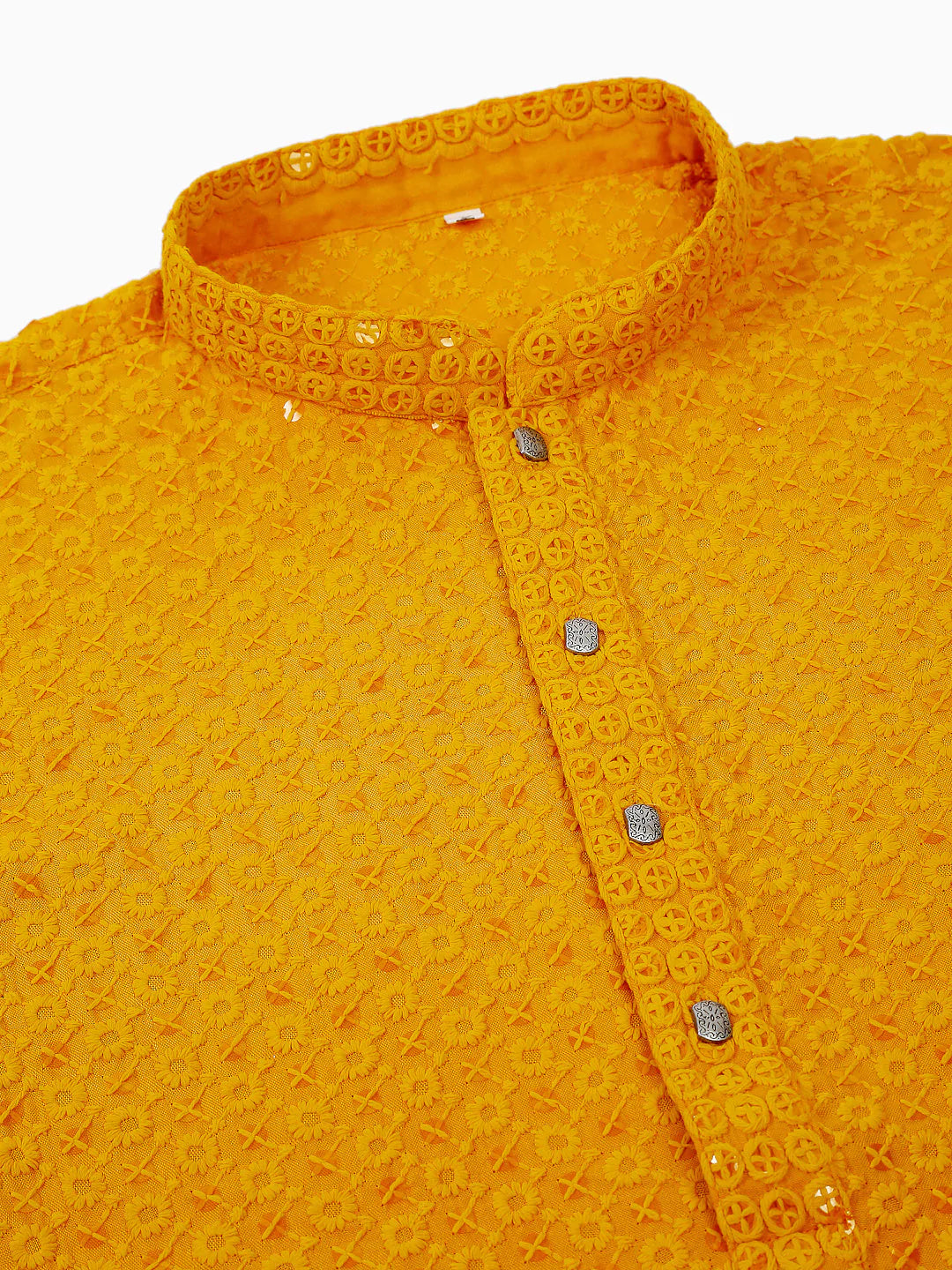 Men Mustard Chikankari Embroidered and Sequence Kurta Only ( KO 678 Mustard )