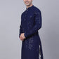 Men Navy Blue Chikankari Embroidered and Sequence Kurta Only ( KO 678 Navy )