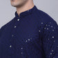 Men Navy Blue Chikankari Embroidered and Sequence Kurta Only ( KO 678 Navy )