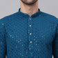 Men Blue Chikankari Embroidered and Sequence Kurta Only ( KO 678 Peacock )