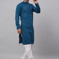 Men Blue Chikankari Embroidered and Sequence Kurta Only ( KO 678 Peacock )