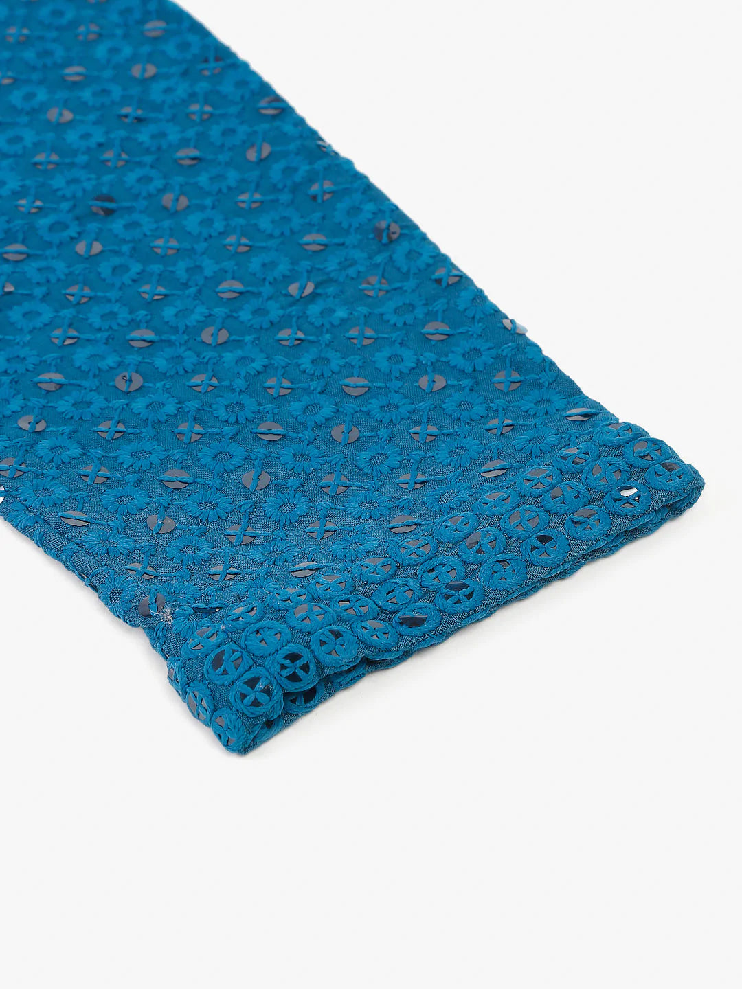 Men Blue Chikankari Embroidered and Sequence Kurta Only ( KO 678 Peacock )