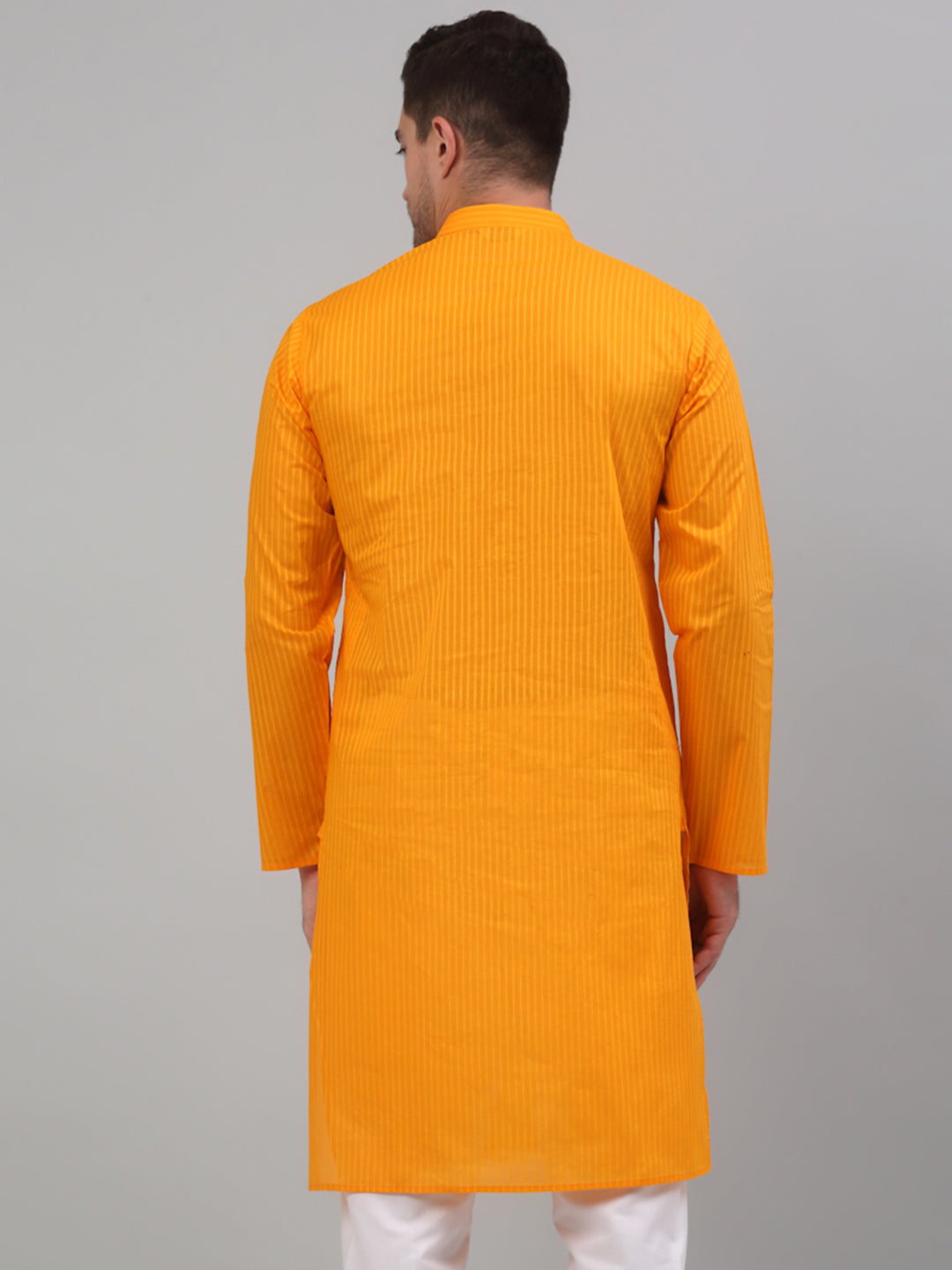 Men's Mustard Cotton Striped Kurta Only