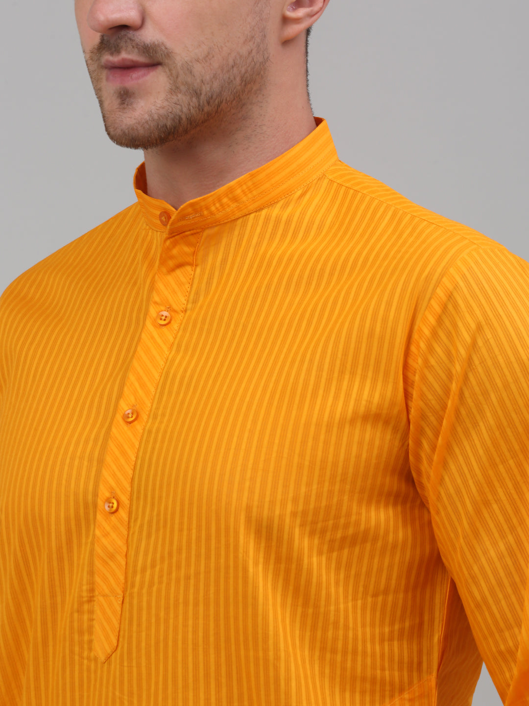 Men's Mustard Cotton Striped Kurta Only