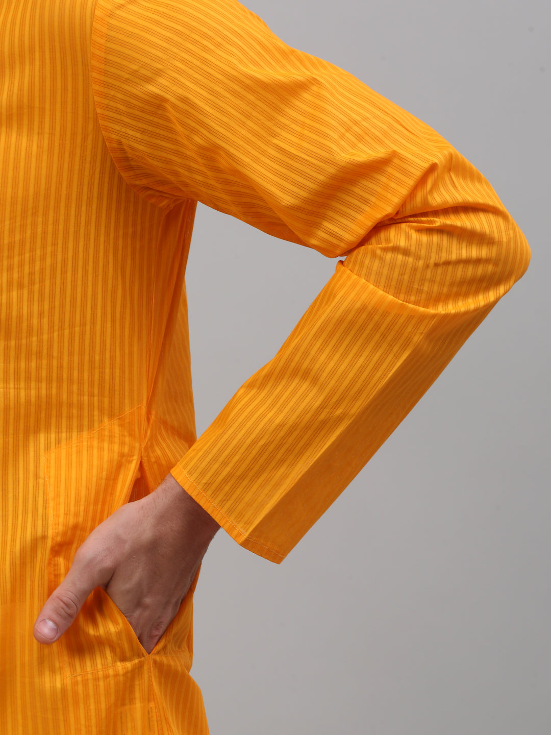 Men's Mustard Cotton Striped Kurta Only