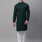 Men Olive Green Embroidered Sequinned Kurtas