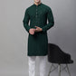 Men Olive Green Embroidered Sequinned Kurtas