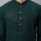 Men Olive Green Embroidered Sequinned Kurtas
