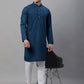 Men Peacock Blue Embroidered Sequinned Kurtas