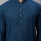 Men Peacock Blue Embroidered Sequinned Kurtas