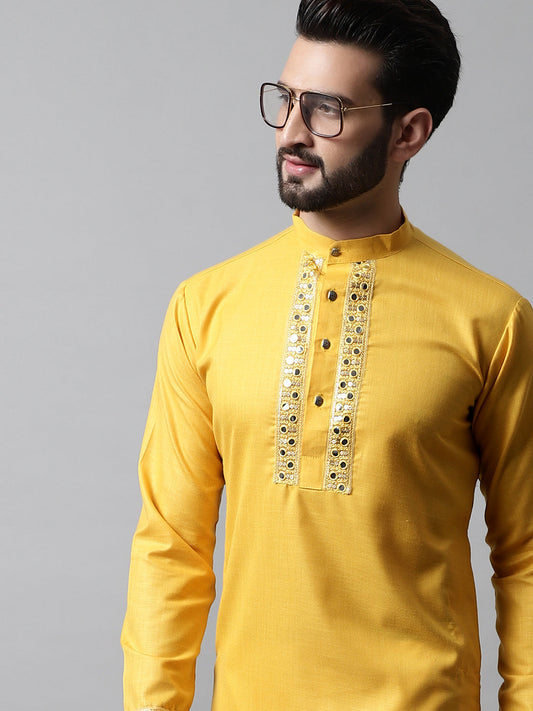 Men Yellow Embroidered Kurtas ( KO 682Yellow )