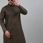 Men's Black Printed Silk Blend Kurta Only
