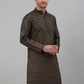 Men's Black Printed Silk Blend Kurta Only
