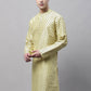 Men's Yellow Printed Silk Blend Kurtas