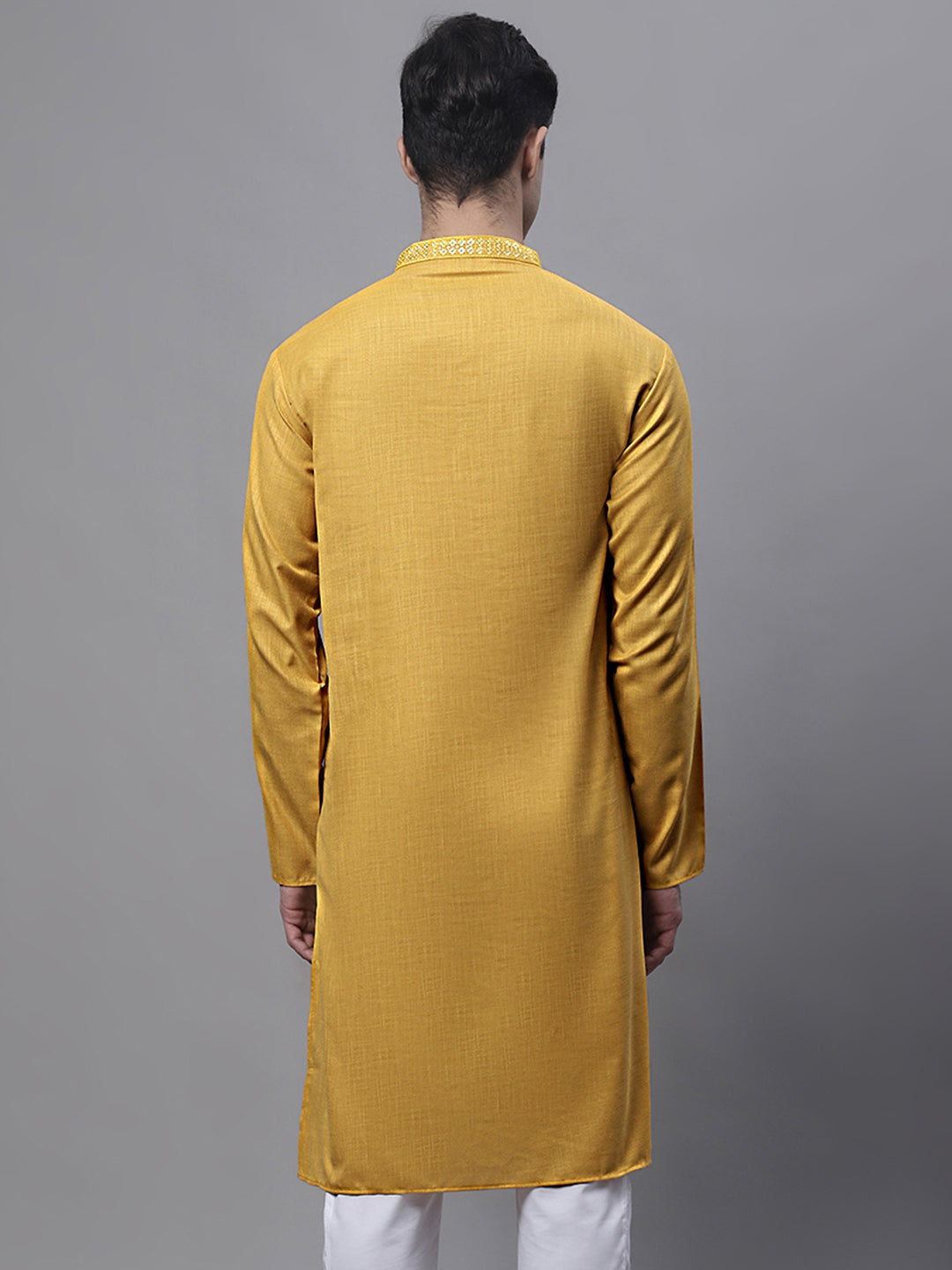 Men's Mustard Embroidered Straight Kurtas