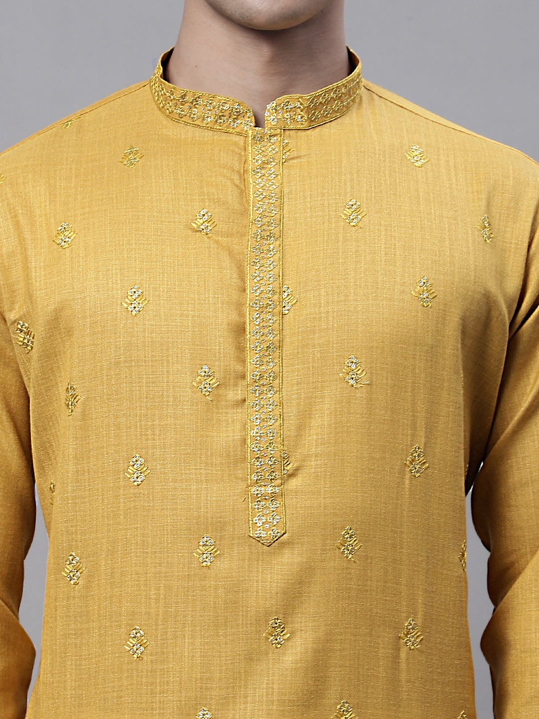 Men's Mustard Embroidered Straight Kurtas