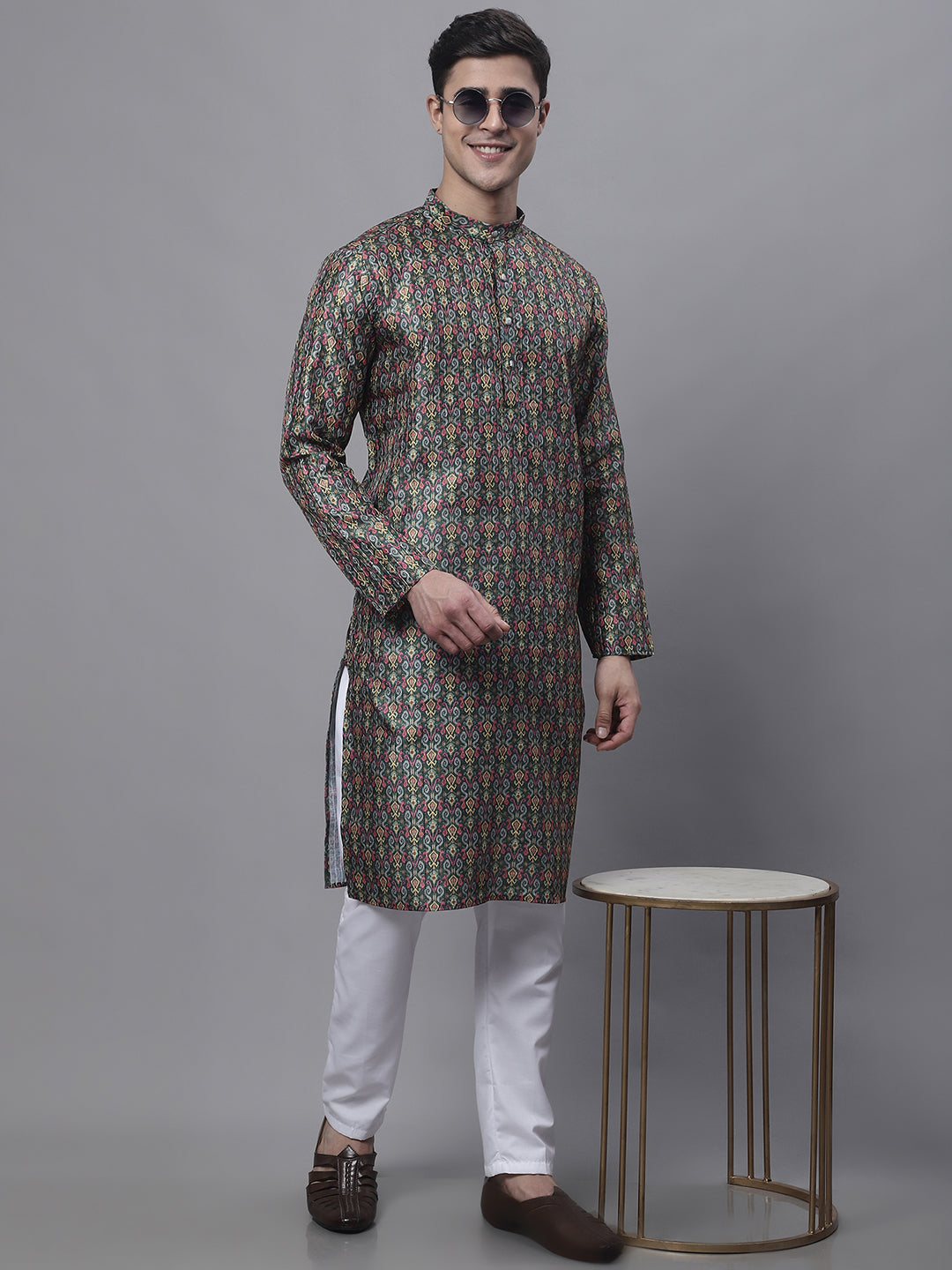 Men's Olive Green Digital Printed Kurtas