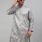 Men's Grey Embroidered Kurta Only