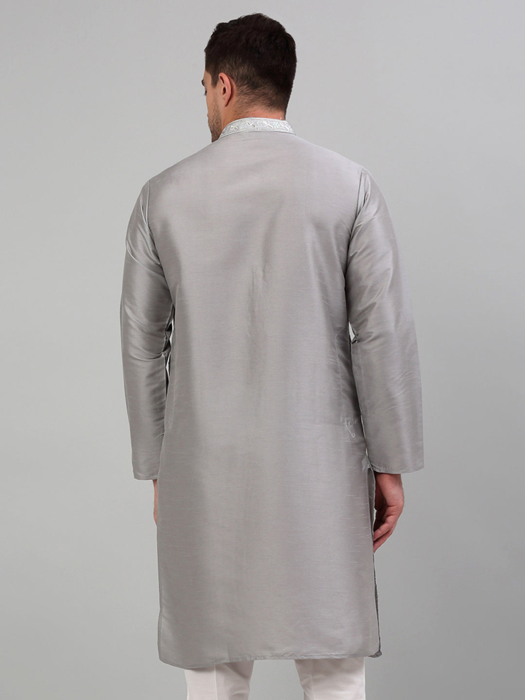 Men's Grey Embroidered Kurta Only