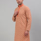 Men's Peach Embroidered Kurta Only