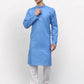 Jompers Men's Sky Printed Cotton Kurta Payjama Sets ( JOKP 614 Sky )