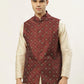 Jompers Men's Maroon Printed Nehru Jacket ( JOWC 4031Maroon )