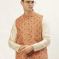 Jompers Men's Orange Printed Nehru Jacket ( JOWC 4031Orange )