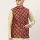 Jompers Men's Maroon Printed Nehru Jacket ( JOWC 4032Maroon )