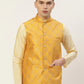 Jompers Men's Mustard Printed Nehru Jacket ( JOWC 4032Mustard )
