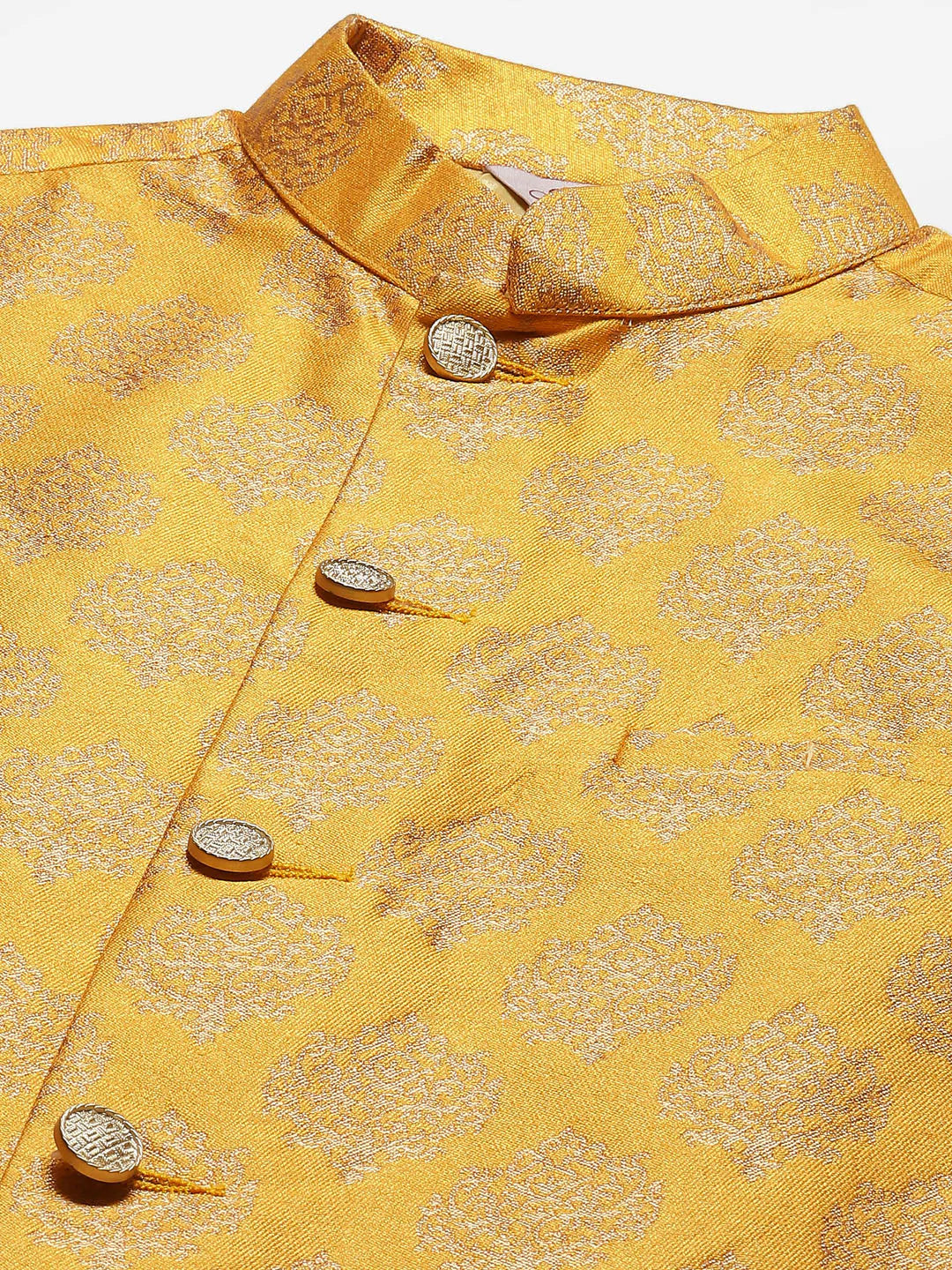 Jompers Men's Mustard Printed Nehru Jacket ( JOWC 4032Mustard )