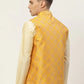 Jompers Men's Mustard Printed Nehru Jacket ( JOWC 4032Mustard )