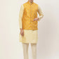 Jompers Men's Mustard Printed Nehru Jacket ( JOWC 4032Mustard )