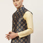 Jompers Men's Navy Printed Nehru Jacket ( JOWC 4032Navy )