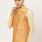 Jompers Men's Peach Printed Nehru Jacket ( JOWC 4032Peach )