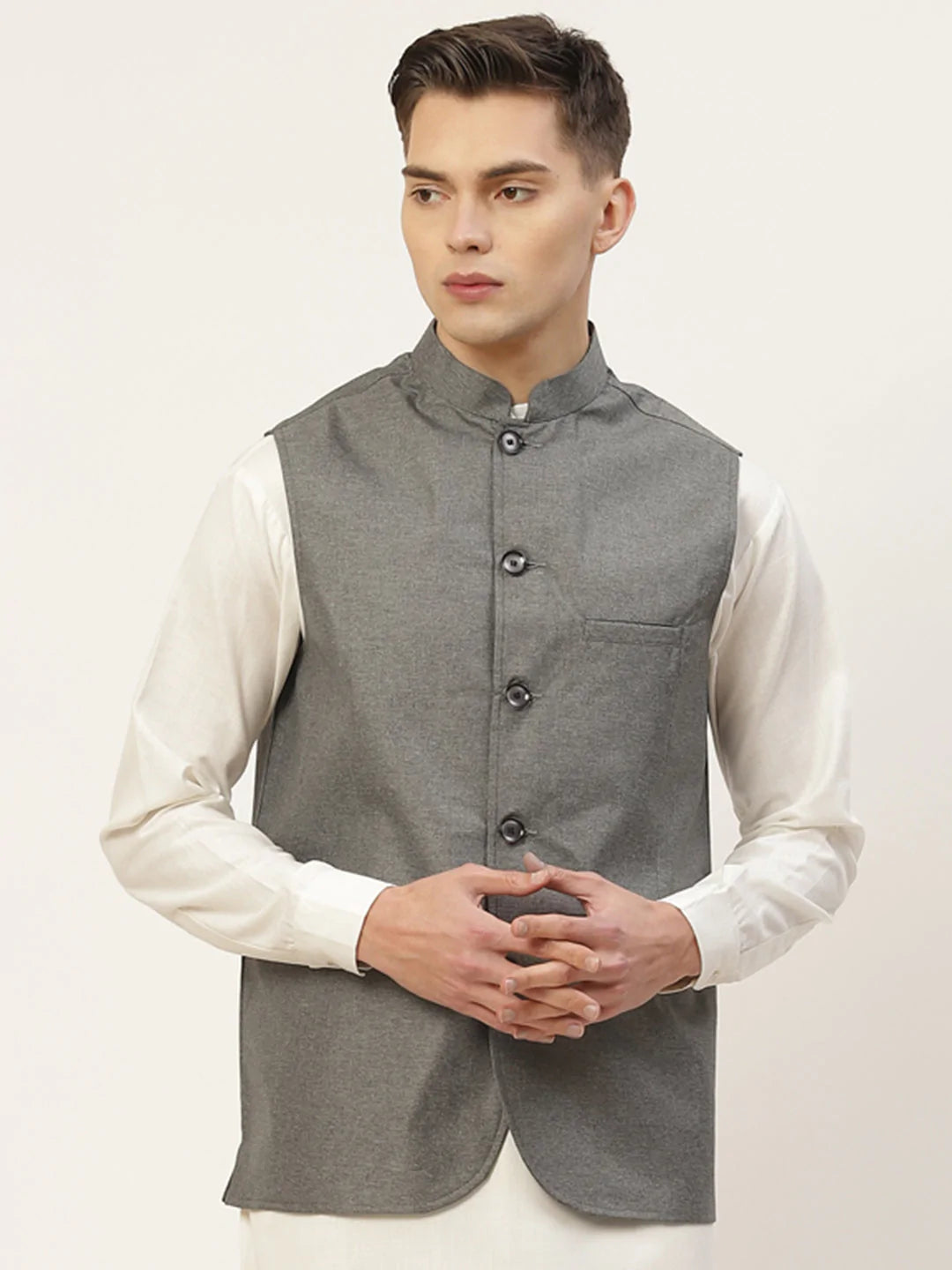 Jompers Men's Charcoal Solid Nehru Jacket ( JOWC 4033Charcoal )