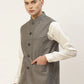 Jompers Men's Charcoal Solid Nehru Jacket ( JOWC 4033Charcoal )