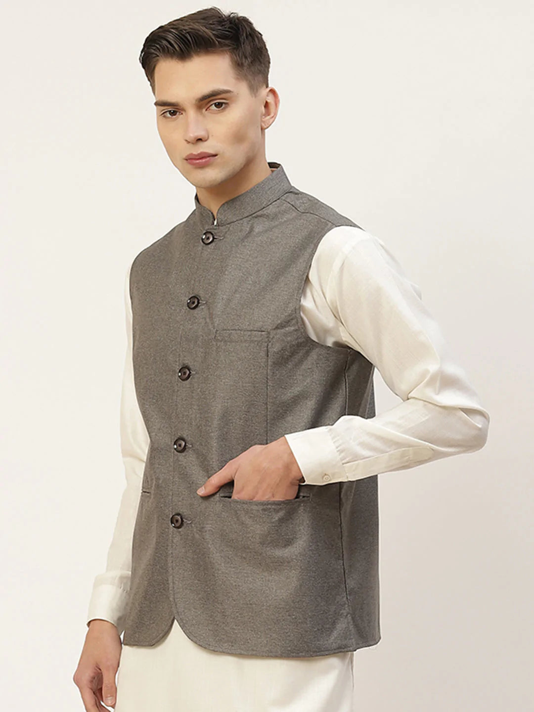 Jompers Men's Charcoal Solid Nehru Jacket ( JOWC 4033Charcoal )