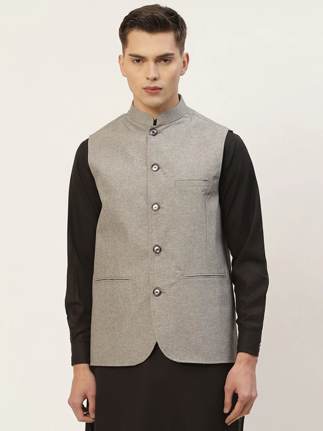 Jompers Men's Grey Solid Nehru Jacket ( JOWC 4033Grey )