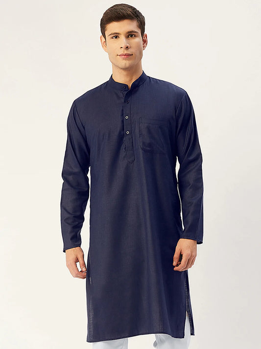 Jompers Men's Navy Cotton Solid Kurta Only ( KO 611 Navy )