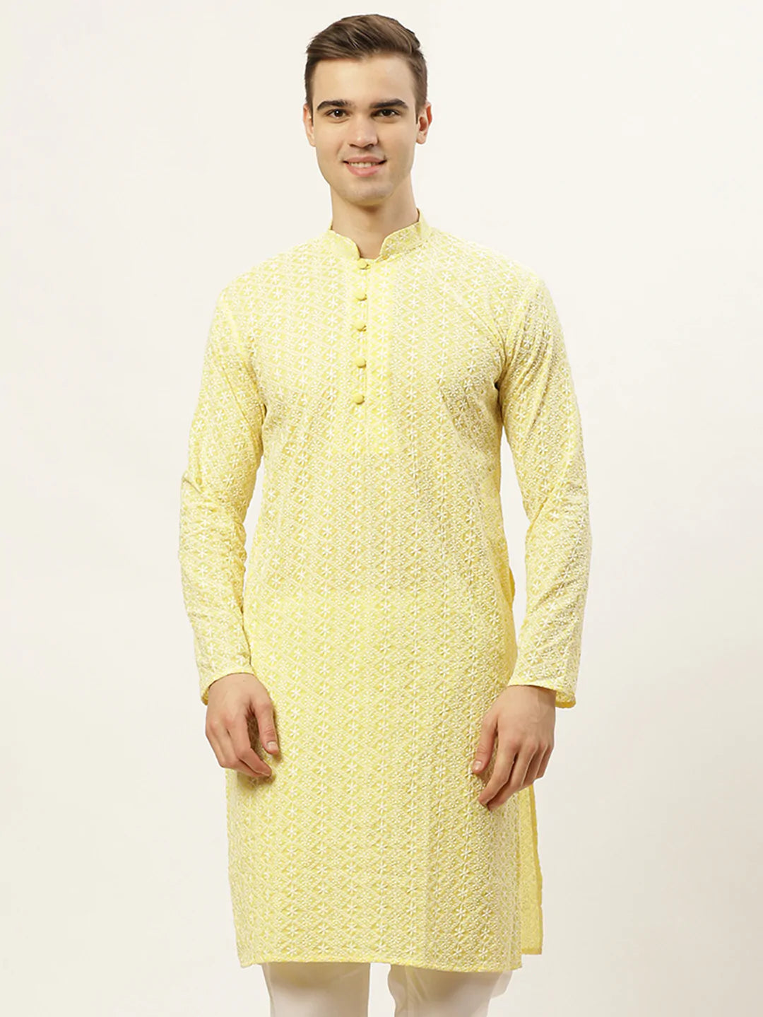 Jompers Men's Yellow Embroidered Kurta Only ( KO 626 Yellow )