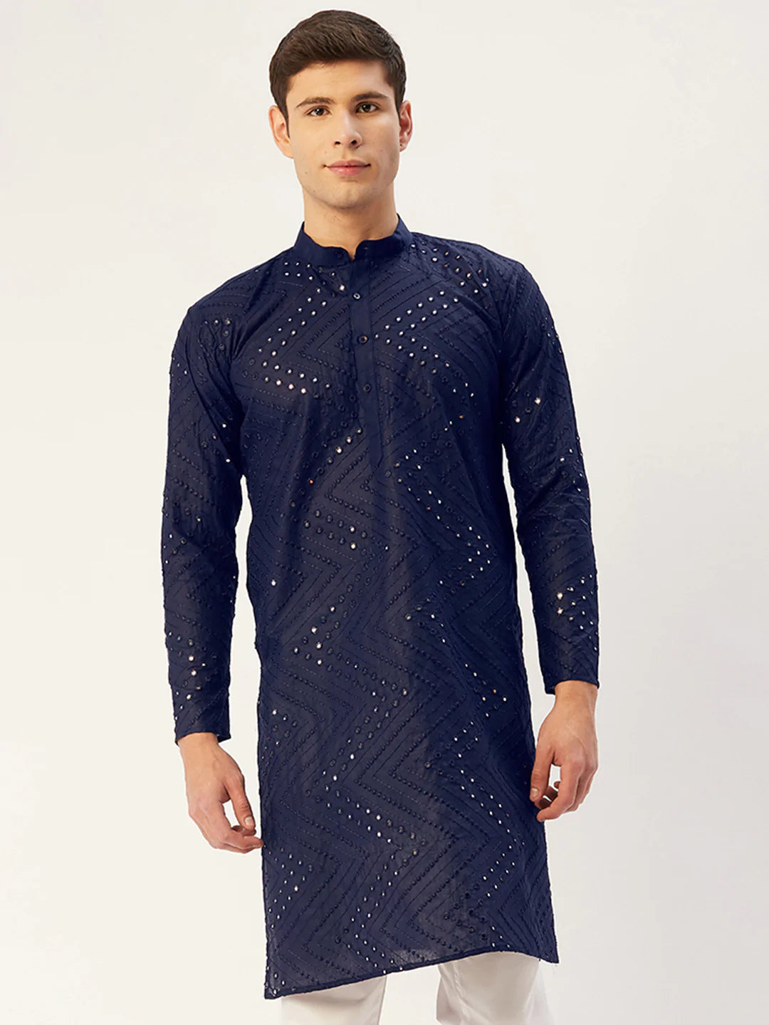 Jompers Men's Navy Embroidered Mirror Work Kurta Only ( KO 646 Navy )